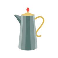 Coffee pot, kettle in vintage green with a curved handle on a white background. Vector illustration, icon