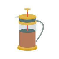 French press with coffee in vintage colors on a white background. Vector illustration, icon
