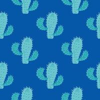 Cactus with needles on a dark blue background. Vector seamless pattern