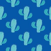 Cactus with needles on a dark blue background. Vector seamless pattern