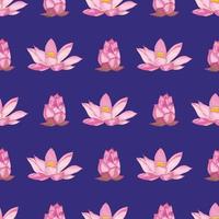 las flores de loto se pintaron con un pincel sobre un fondo violeta oscuro. vector de patrones sin fisuras