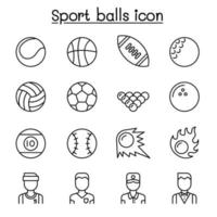 Sport balls icon set in thin line style vector
