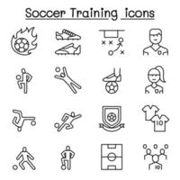 entrenamiento de fútbol, icono del club de fútbol en estilo de línea fina vector