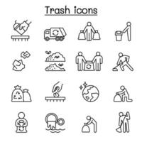 Trash, garbage, rubbish, dump, refuse icon set in thin line style vector