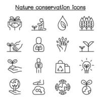 Eco friendly, nature conservation, environmentalist icon set in thin line style vector