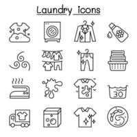 Laundry icon set in thin lline style vector