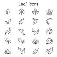 Leaf icon set in thin line style vector
