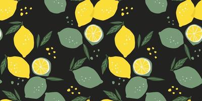 Vector seamless pattern with lemons and limes. Trendy hand drawn textures. Modern abstract design