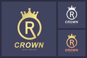 la combinación del logotipo de la letra r y el símbolo de la corona. el concepto de logotipo real o gobernante vector