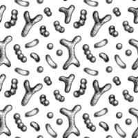 Bacterium pattern in realistic sketch stile. Hand drawn medical background. Vector illustration