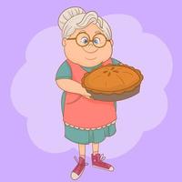 abuela con tarta casera vector