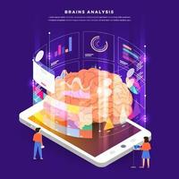 ilustraciones de análisis de cerebros de dispositivos móviles vector