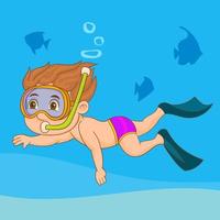 Kid swimming with diving snorkel vector