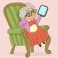 Grandma having online communication using tablet vector