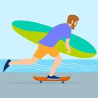surfista montando una patineta vector