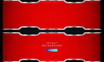 Dark black hexagon background with red and silver list decoration. vector