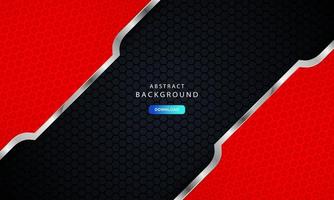 Dark black hexagon background with red and silver list decoration. vector