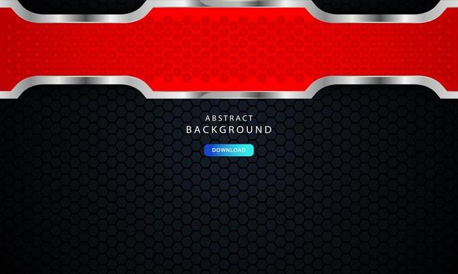 Red hexagonal abstract metal background with silver outline effect.