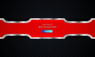 Red hexagonal abstract metal background with silver outline effect. vector