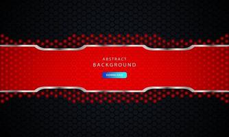 Dark black hexagon background with red and silver list decoration. vector