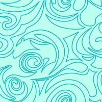 Seamless turquoise texture of spirals and curls in a linear style. vector