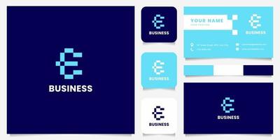 Simple and Minimalist Blue Pixel Letter E Logo with Business Card Template vector