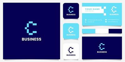 Simple and Minimalist Blue Pixel Letter C Logo with Business Card Template vector