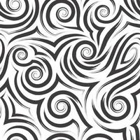 Vector black seamless pattern of spirals and curls for decoration and printing on fabric on a white background.