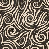 Vector beige seamless pattern of spirals and curls for decoration and printing on fabric on a dark background.