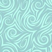 Vector turquoise seamless pattern of spirals and curls for decoration and printing on fabric on a blue background.