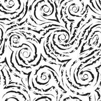 Vector seamless black texture in the form of spirals and curls of waves and splashes on a white background.