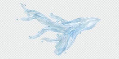 Corriente vectorial realista de agua con salpicaduras y gotas azules. vector