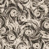 Seamless vector pattern of beige spirals and abstract shapes on dark background.