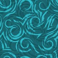 Double exposure vector seamless pattern of smooth waves and swirl of turquoise color.