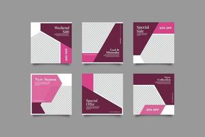 Purple women geometric abstract instagram post templates bundle vector