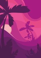 Poster template with palm trees at sunset. vector