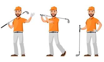 golfista en diferentes poses. vector