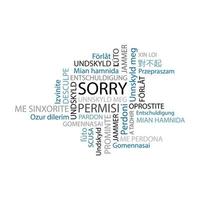 Word Sorry greet people different languages. International community. vector