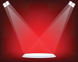 Stand with spotlight on red background. Vector illustration