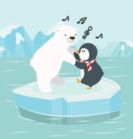 Polar bear with penguin on an iceberg at North Pole Arctic vector