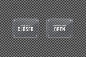 We are closed and we are open glass frame signboard vector