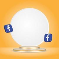 Gold 3d podium studio with facebook icons vector