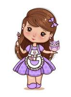 chibi craft girl and cute owl vector