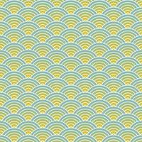 Fish scale seamless pattern background. Overlapping repeating circles make waves background. Abstract design element. Blue and yellow vector illustration.