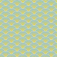 Fish scale seamless pattern background. Overlapping repeating circles make waves background. Abstract design element. Blue and yellow vector illustration.