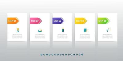 Business 5 steps process chart infographics with with icons for presentation. vector