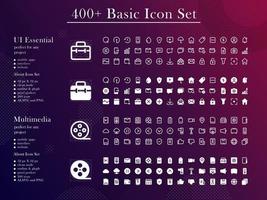 400 conjunto de iconos básicos ui esencial y multimedia. vector