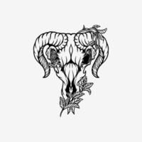 goat skull tattoo hand drawn illustration vector