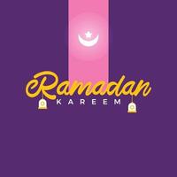 Ramadan Kareem celebration greeting text with mosque and moon. vector