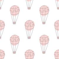 Vector scandinavian baby Seamless pattern of colorful air balloons isolated on white background. Simple kids illustration texture for nordic wallpaper, fills, web page background